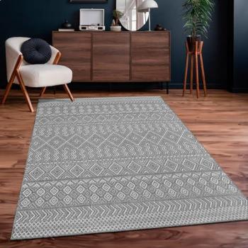 Tappeto Cucina Moderno Boho Etnico 80x250 cm, Grigio 3 - Paco Home
