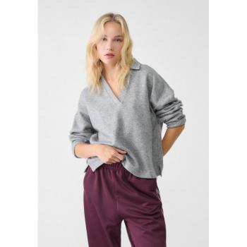 Stradivarius Grey Melange Knit Polo T-Shirt M