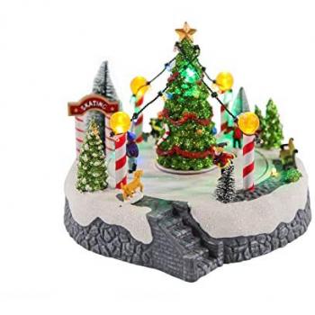 Pista di pattinaggio natalizia illuminata con albero - 22x18,5 cm - con musica e luci LED