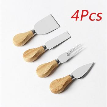 Kaas Snijmes Set met Houten Handvat - 4-delige Set