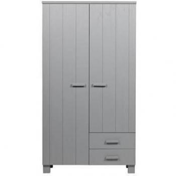 WOOOD Kleiderschrank Dennis - 2-Türig 2-Schubl. - Betongrau