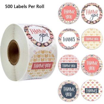 1 Inch Round Floral Thank You Stickers - 500 Count for Party Sealing