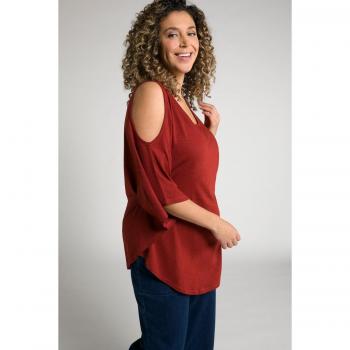 Plus Size Red Cold Shoulder A-line Tee with Batwing Sleeves, Women, Size 16/18, Cotton/Synthetic Fibers