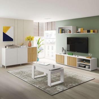 MIROYTENGO Pack de Muebles de Salón Comedor Moderno Melamina Color Blanco Mate y Roble Natur