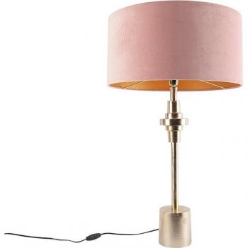 Lampada da tavolo elegante dorata con paralume in velluto rosa 50 cm