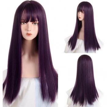 Light Orange Medium-Length Cosplay Wig with Bangs – Synthetic Straight Heat-Resistant Rose Net for Women