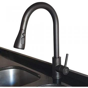 LARDECOR Barnafoss Grifo Cocina Extraíble Caño Alto Negro 360°