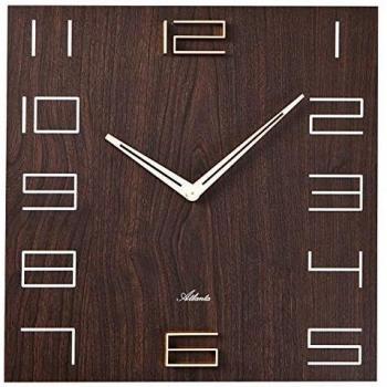 Atlanta Wanduhr Quarz 35x35 cm MDF, erhabene Ziffern, Braun - 4472-20