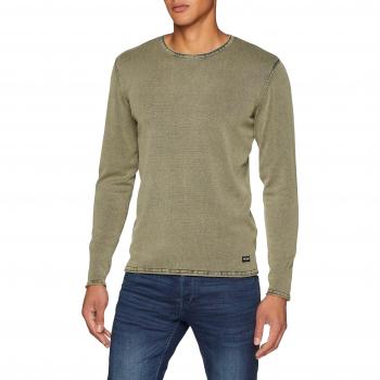 Solo & Hijos Onsgarson 12 Crew Neck Knit Noos, suéter masculino en verde profundo, talla pequeña