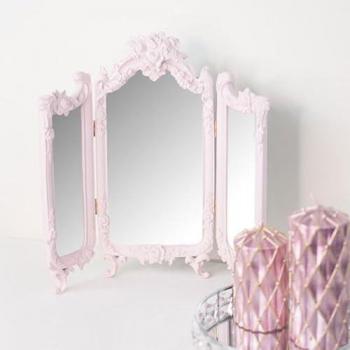 MELODYMAISON Small Pink Ornate Rose Triple Mirror - 37cm x 38cm