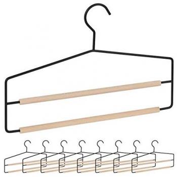 Set di 9 Grucce per Gonne e Pantaloni, Antiscivolo, in Legno e Metallo, Nero