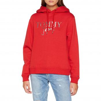 Tommy Jeans Mujer Modern Logo Capucha Manga Larga Rojo