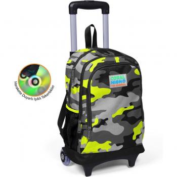 Black Gray Camo Three-Compartment Backpack for Kids