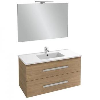 Jacob Delafon – Meuble vasque 100 cm Ola Up en chêne – Miroir + Spot – Beige