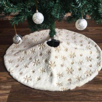 Faux Fur Tree Skirt with Embroidered Snowflakes and Silver Sequins - 3 Sizes
