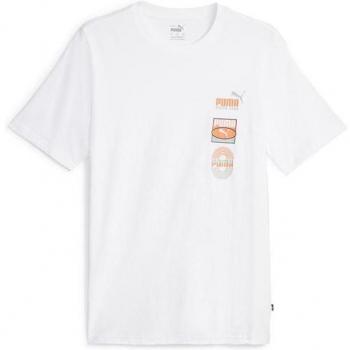 Puma White Men's Short Sleeve T-Shirt - Graphics Vertical - Size S