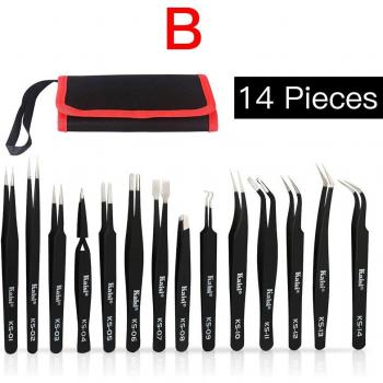 14pcs ESD Safe Stainless Steel Tweezers for Repair and Beauty