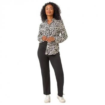 Black Petite Geometric Print Dress Shirt for Women
