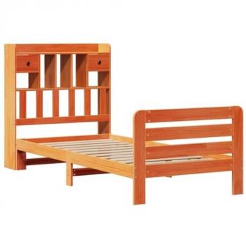 VidaXL Bookcase Bed without Mattress Wax Brown 75x190 cm Small Single Solid Wood Pine