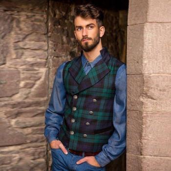 Men's Blue-Green Plaid Dress Vest