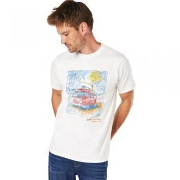 Maine Heren Surf Tours Gedrukt T-Shirt - Wit - Maat M