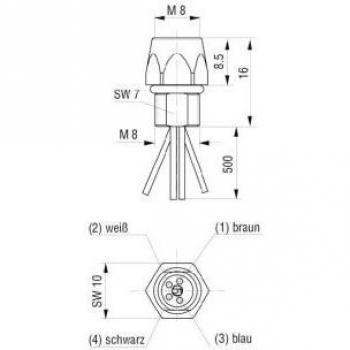 Hirschmann 935 980-001 M8 Sensor-/Aktor-Einbausteckverbinder, Buchse, 0.50 m, 4-polig