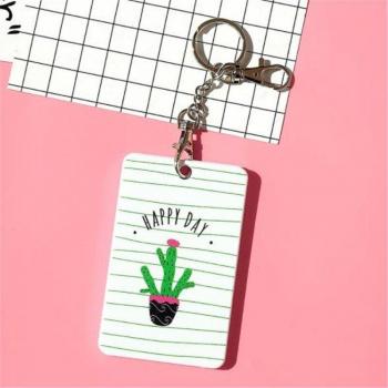 Cactus Cat ID Card Holder Keychain