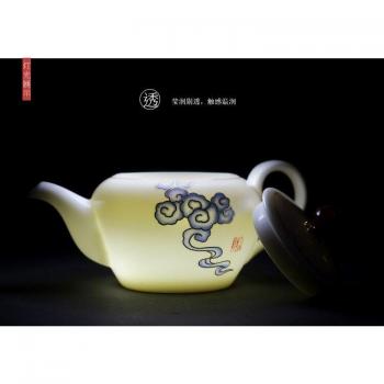 Premium Suet Jade Ceramic Teacup with Large Three-Talent Cover