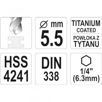 Punta Metallico HSS‑TiN 5,5 mm Esagonale YATO