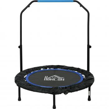 SPORTNOW Trampolin 102 cm, höhenverstellbarer Haltegriff, LCD-Monitor, bis 100 kg belastbar, faltbar, Stahlrahmen, Blau