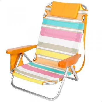 Silla Plegable Baja Multiposición de Aluminio con Cojín Acolchado, Bolsillo Lateral y Asa Hombro - 4 Posiciones, Multicolor, Soporta 110 kg