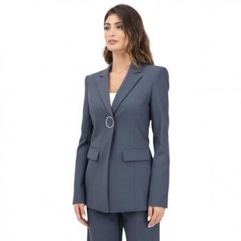 Giacca monopetto grigia da donna con Fly ricamato sul retro
