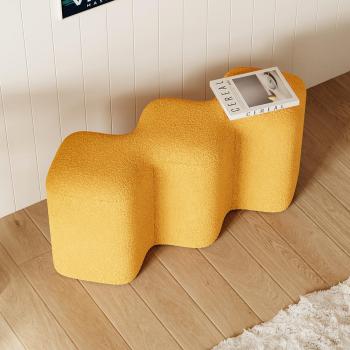 Gelbe Boucle Eingangsbank mit Molecule Ottoman und Holzrahmen