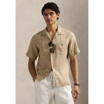 Camisa Polo R.L. Manga Corta Lino Beige