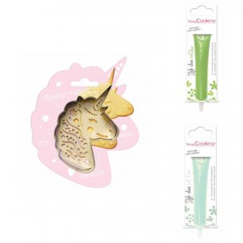 Relief Licorne Biscuits + 2 Stylos Chocolat Vert d’Eau