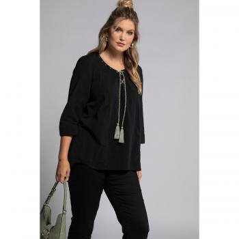 Camicia donna taglie forti frange allacciatura scollo a V nero taglia 52/54 viscosa cotone lino