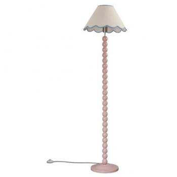 VALUELIGHTS Rose Pink Bobbin Floor Lamp Linen Scallop Lampshade Living Room Lounge Light