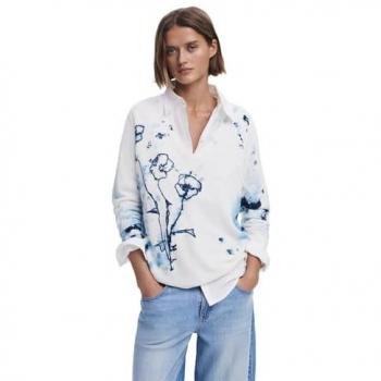 Desigual Helsinki Maglione Da Donna con Motivo di Papaveri