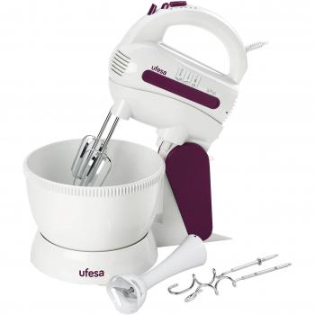 Batidora Amasadora Ufesa BV4631 de 300W con Accesorios y Bol, Fabricada en Plástico Resistente, Color Blanco