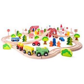 Ensemble de train en bois Woody 90 pièces 93062