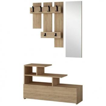 Iperbriko Cabinet de hall en chêne avec étagères à chaussures et miroir Vesty