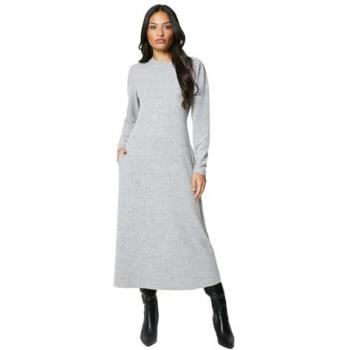 Womens Brushed Soft Touch High Neck Fit And Flare Midi Dress - Grey Marl - 8