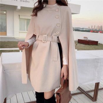 Rugod Korean Winter Cape Coat – Solid Color, Loose Fit, Mid‑Length Wool