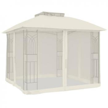 VIDAXL - Gazebo con Tetto Doppio e Pareti Rete Crema 2,94x2,94 m Acciaio 681076