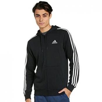 Adidas, Essentials Logo, Sudadera, Abierta, Capucha, Sportwear, Algodón, Ajuste Clásico, Hombre, Negro