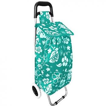 Mojawo, Einkaufshilfe, Einkaufstrolley Mint mit Blumenmuster + Rädern / klappbar, Grün