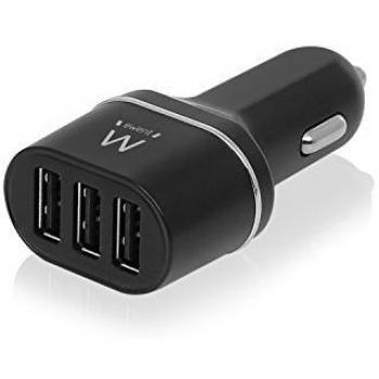 Ewent - Cargador usb ewent para coche -  3 puertos -  24w -  smart ic -  negro