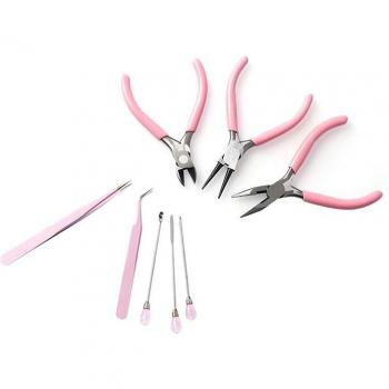 Mini Pink Round Nose Jewelry Pliers - 8pcs Carbon Steel Hand Tools