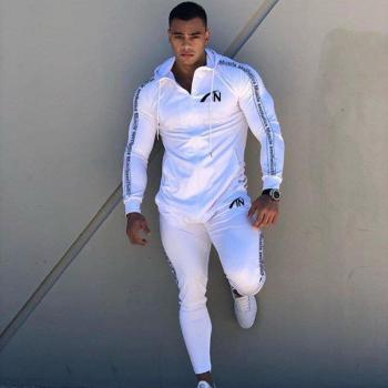ROEGADYN Men's Fitness Tracksuit with Hooded Zipper Shirt