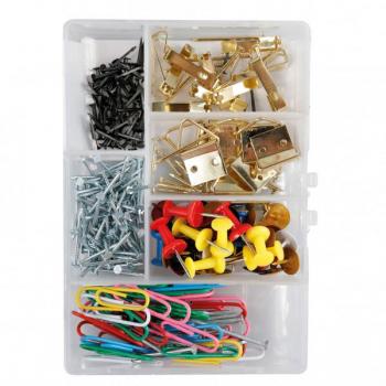 Kit de fixation polyvalent - 300 pièces (punaises, clous, crochets, trombones)